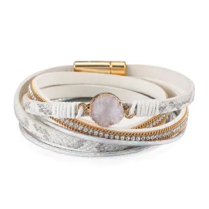 Cubic Zirconia & White Resin Cluster 18K Gold-Plated Layered Bracelet