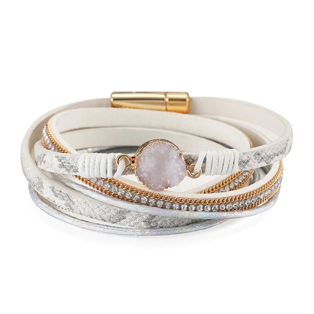 Cubic Zirconia & White Resin Cluster 18K Gold-Plated Layered Bracelet