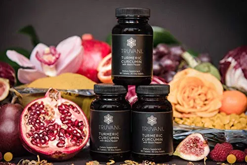 Curcumina de cúrcuma orgánica TRUVANI, polvo de raíz de cúrcuma, con pimienta negra para una mejor absorción, antiinflamatorio, soporte para articulaciones y alivio del estrés, 30 porciones (el embalaje puede variar)
