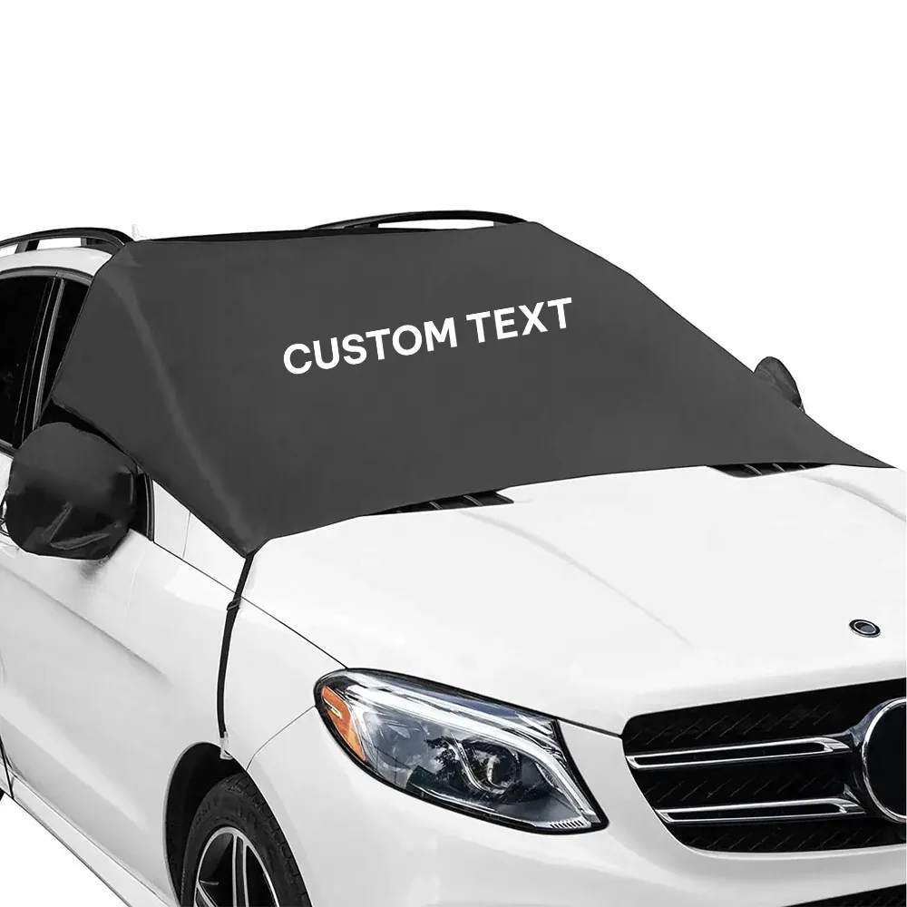 Custom Text For Car Windshield Snow Cover, Compatible with All Cars, Large Windshield Cover for Ice and Snow Frost with Removable Mirror Cover Protector, Wiper Front Window Protects Windproof UV Sunshade Cover PU15983