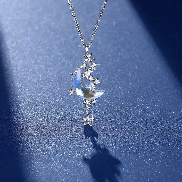 Dainty CZ Inlaid Crystal Star Moon Phase Necklace