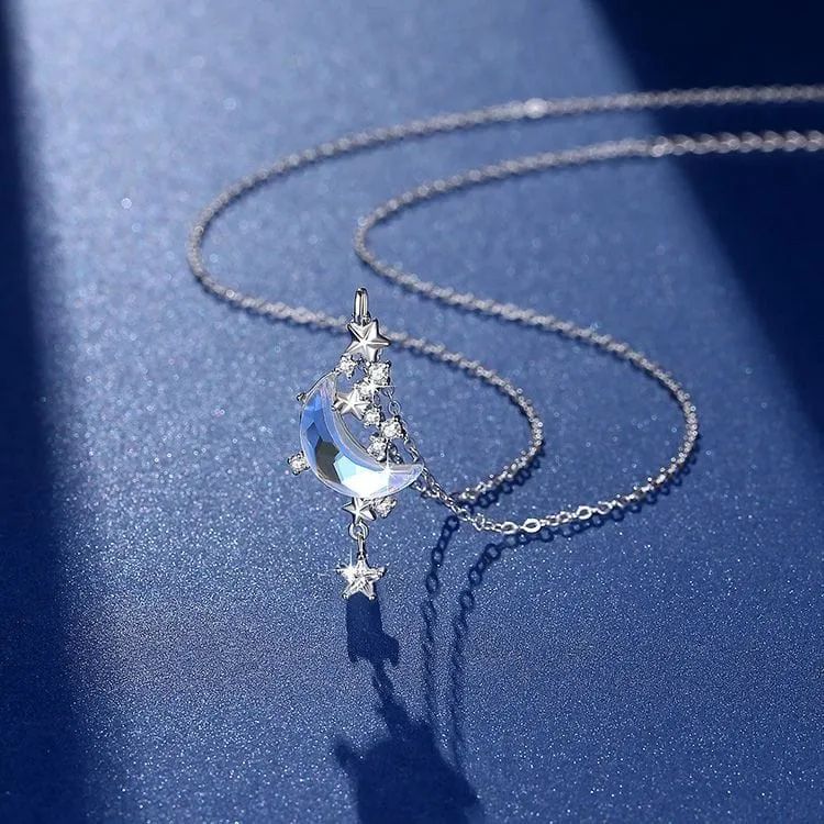 Dainty CZ Inlaid Crystal Star Moon Phase Necklace