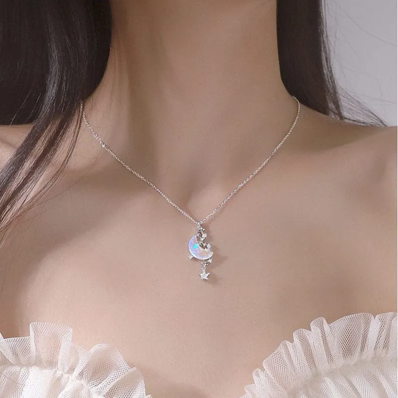 Dainty CZ Inlaid Crystal Star Moon Phase Necklace