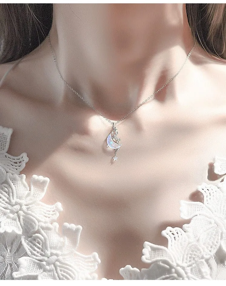 Dainty CZ Inlaid Crystal Star Moon Phase Necklace