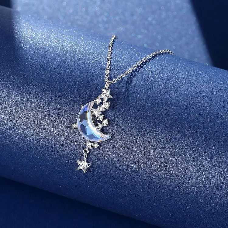 Dainty CZ Inlaid Crystal Star Moon Phase Necklace