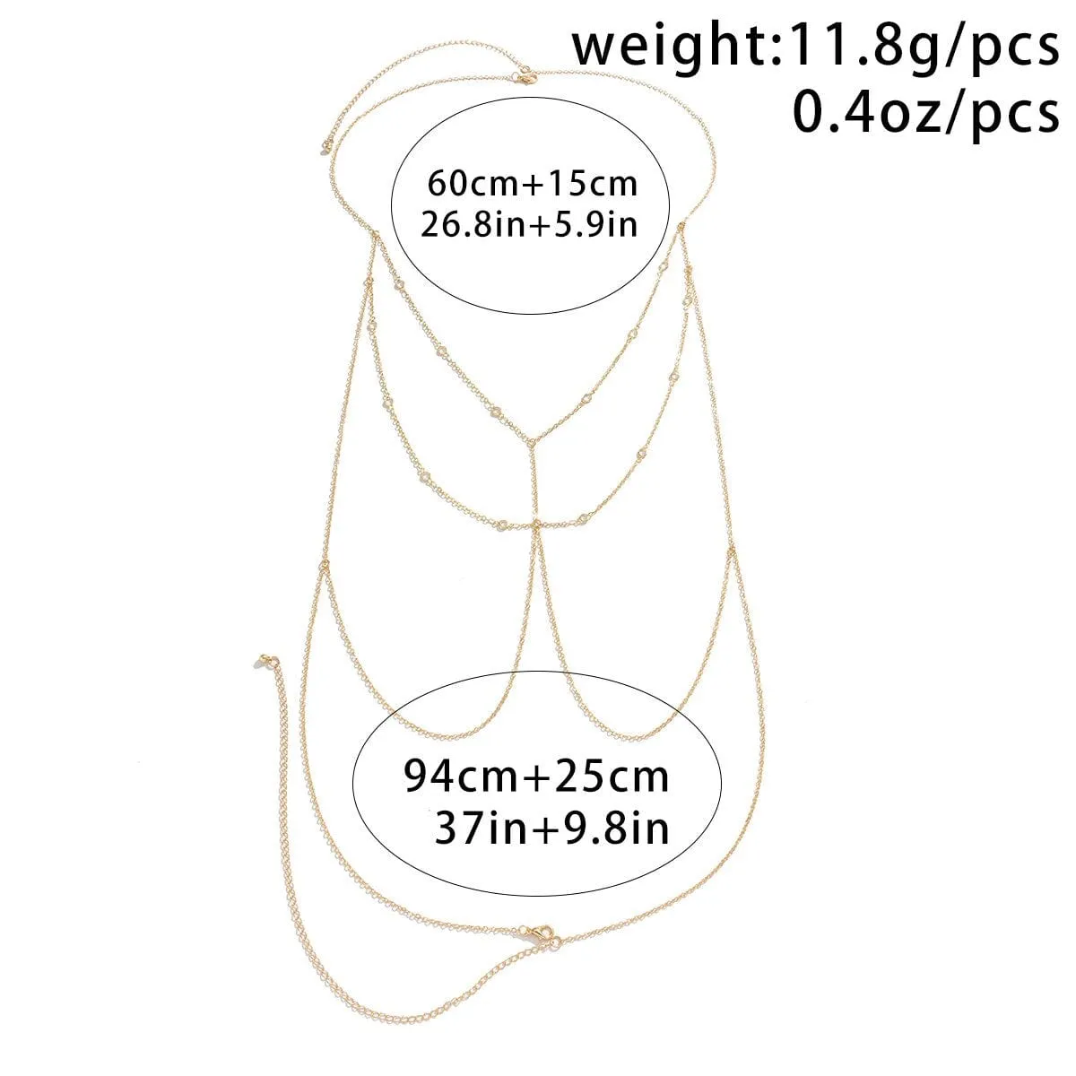 Dainty Layered Gold Silver Tone Crystal Body Chain Bra