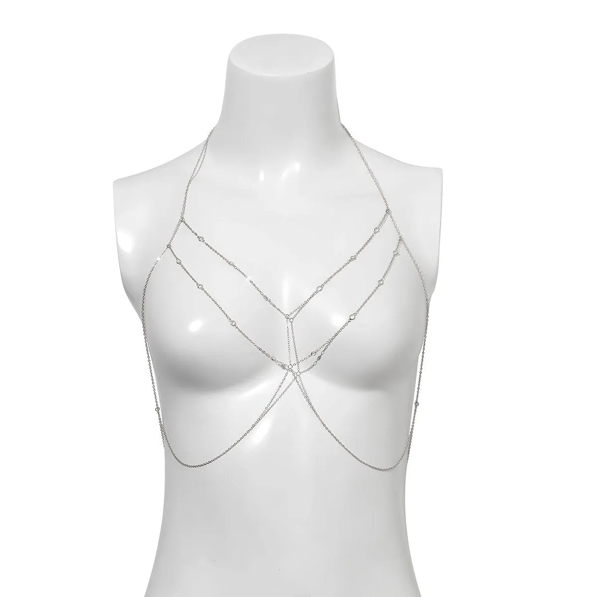 Dainty Layered Gold Silver Tone Crystal Body Chain Bra
