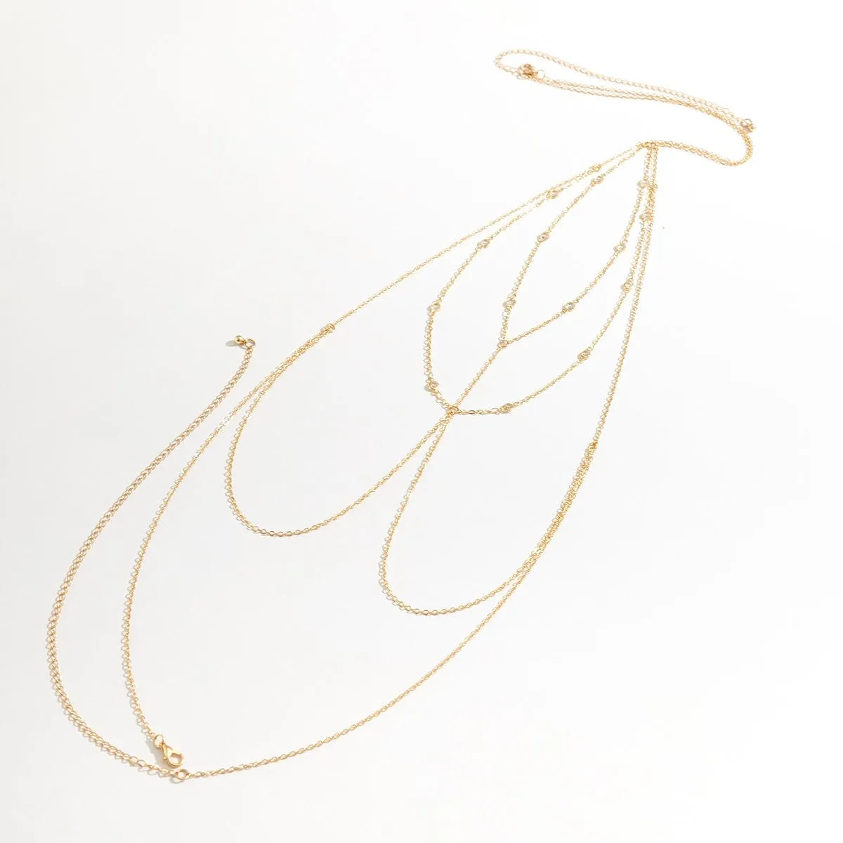 Dainty Layered Gold Silver Tone Crystal Body Chain Bra