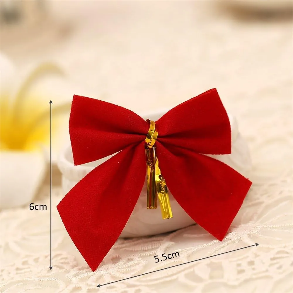 Decorative Bows, 12pcs Wreaths Bows Festival Bowknot Christmas Ribbon Bow Tie Xmas Decorative Bows Ornaments for Christmas Tree Wedding Party Gift (Red)