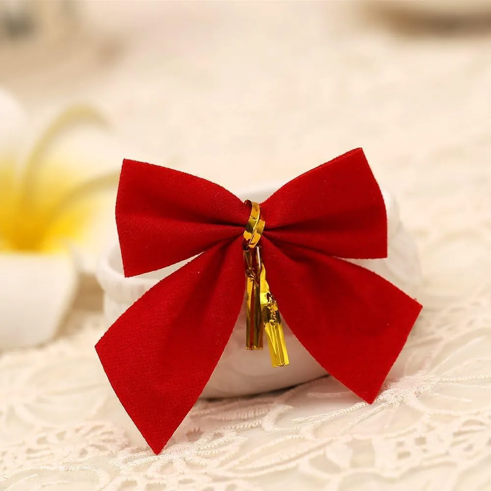 Decorative Bows, 12pcs Wreaths Bows Festival Bowknot Christmas Ribbon Bow Tie Xmas Decorative Bows Ornaments for Christmas Tree Wedding Party Gift (Red)