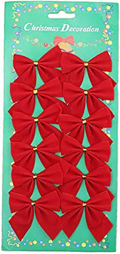 Decorative Bows, 12pcs Wreaths Bows Festival Bowknot Christmas Ribbon Bow Tie Xmas Decorative Bows Ornaments for Christmas Tree Wedding Party Gift (Red)