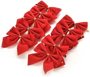 Decorative Bows, 12pcs Wreaths Bows Festival Bowknot Christmas Ribbon Bow Tie Xmas Decorative Bows Ornaments for Christmas Tree Wedding Party Gift (Red)