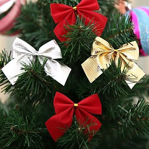 Decorative Bows, 12pcs Wreaths Bows Festival Bowknot Christmas Ribbon Bow Tie Xmas Decorative Bows Ornaments for Christmas Tree Wedding Party Gift (Red)