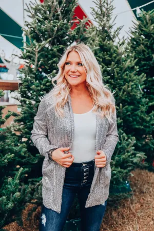 Draped In Sequins Blazer - Silver
