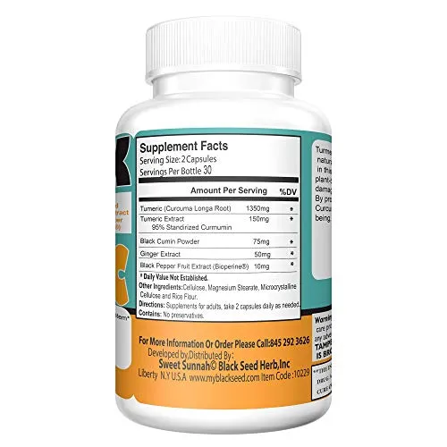 Dulce Sunnah cúrcuma (Curcuma) y negro semillas polvo Veggie cápsula 60 unidades