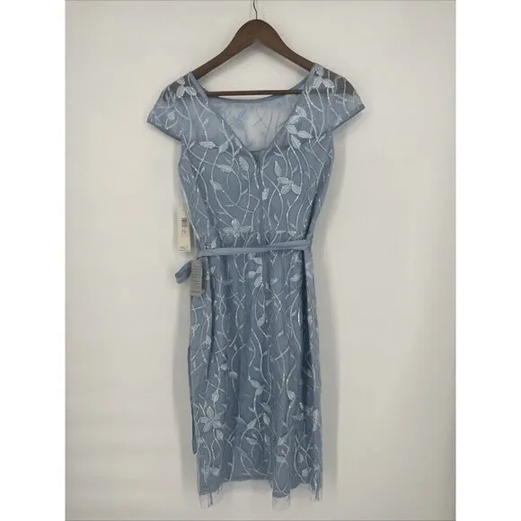 Eliza J Womens Size 6 Blue embroidered illusion floral sheath Cocktail dress New