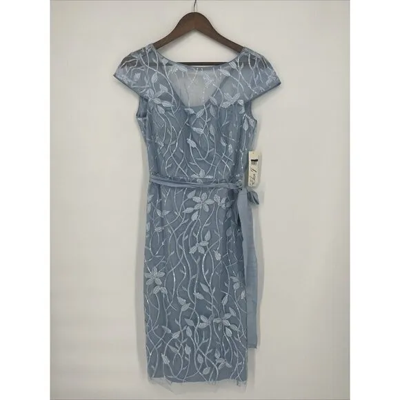 Eliza J Womens Size 6 Blue embroidered illusion floral sheath Cocktail dress New