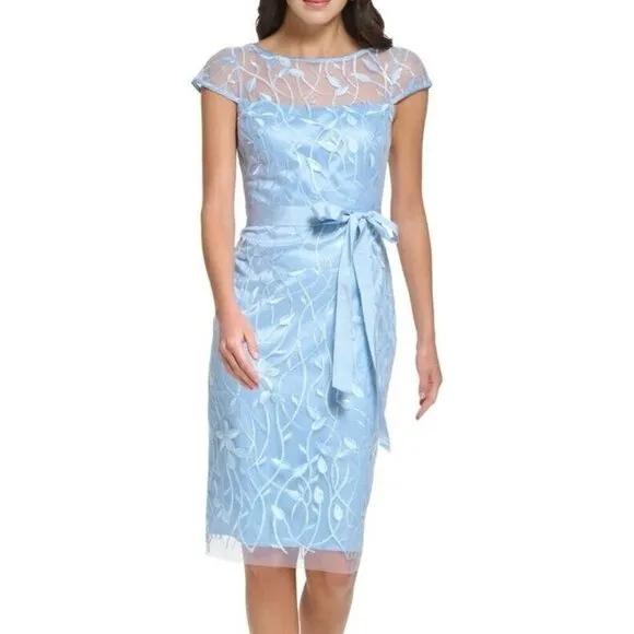 Eliza J Womens Size 6 Blue embroidered illusion floral sheath Cocktail dress New