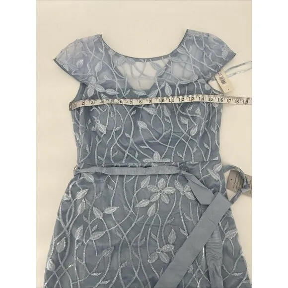 Eliza J Womens Size 6 Blue embroidered illusion floral sheath Cocktail dress New