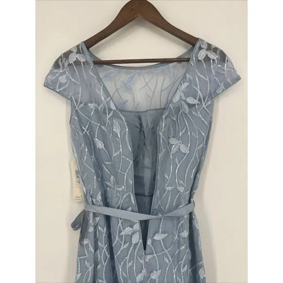 Eliza J Womens Size 6 Blue embroidered illusion floral sheath Cocktail dress New