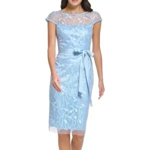 Eliza J Womens Size 6 Blue embroidered illusion floral sheath Cocktail dress New