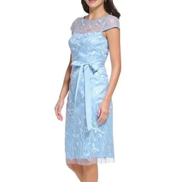 Eliza J Womens Size 6 Blue embroidered illusion floral sheath Cocktail dress New