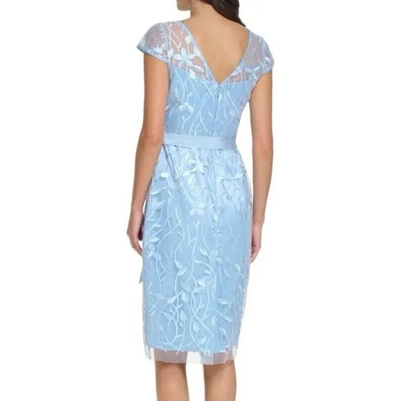Eliza J Womens Size 6 Blue embroidered illusion floral sheath Cocktail dress New