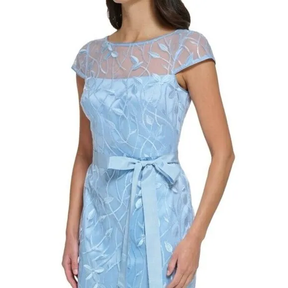 Eliza J Womens Size 6 Blue embroidered illusion floral sheath Cocktail dress New