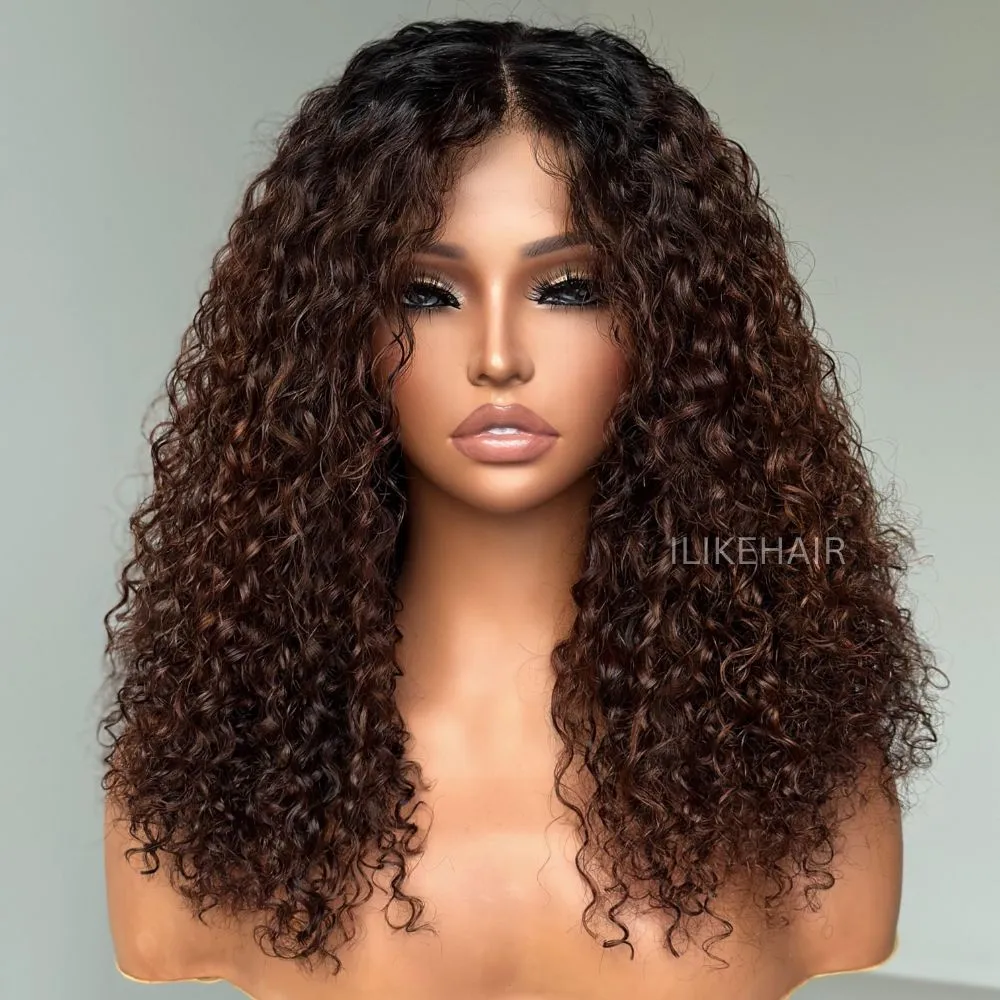 Fall Vibe Ombre Brown  Glueless Water Wave Lace Closure Wig