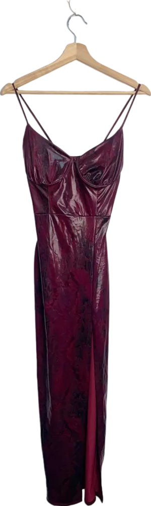 Fashion Nova Burgundy Snake Print Satin Dress XS