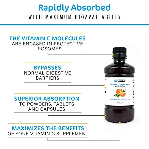 FitFormula Liposomal Vitamin C Liquid – Very High Absorption Liquid Formula – Immune System Support and Collagen Booster Supplement – Vegetarian Dietary Supplement – 60 Servings – 300 ml (10.15 fl oz)