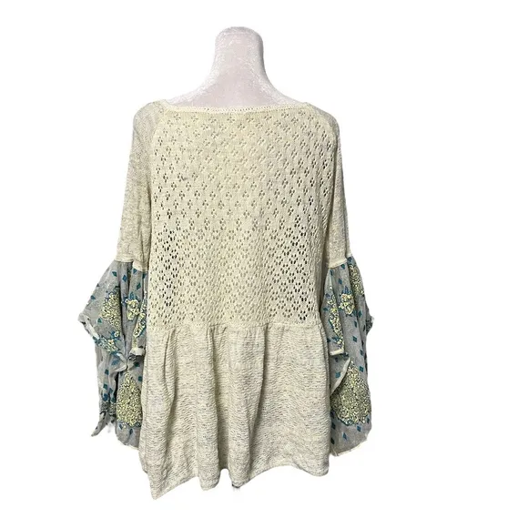Free People Pointelle Breeze Knit Sweater Bell Sleeves Size Small