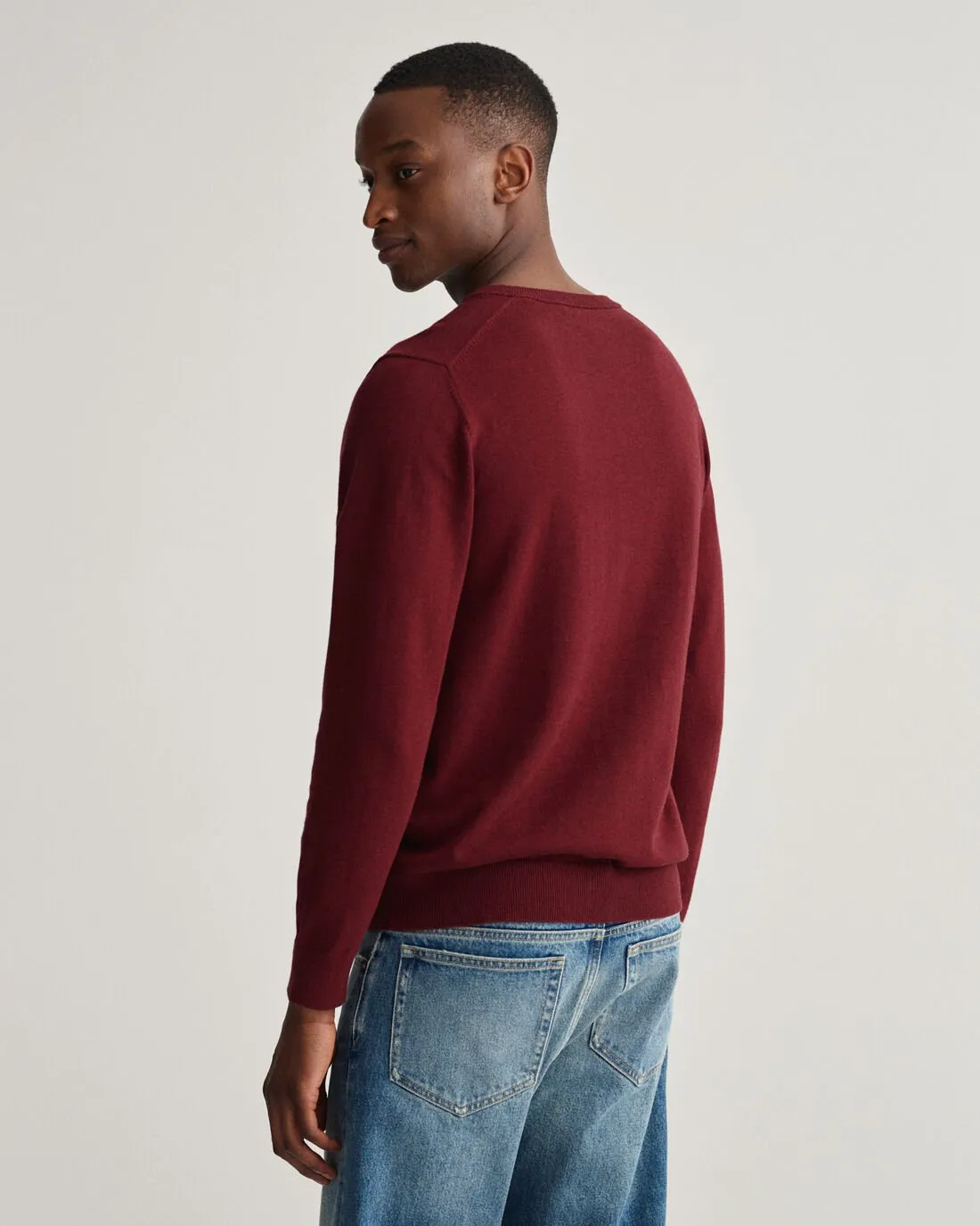 Gant Classic V-Neck Cotton Sweater Burgendy