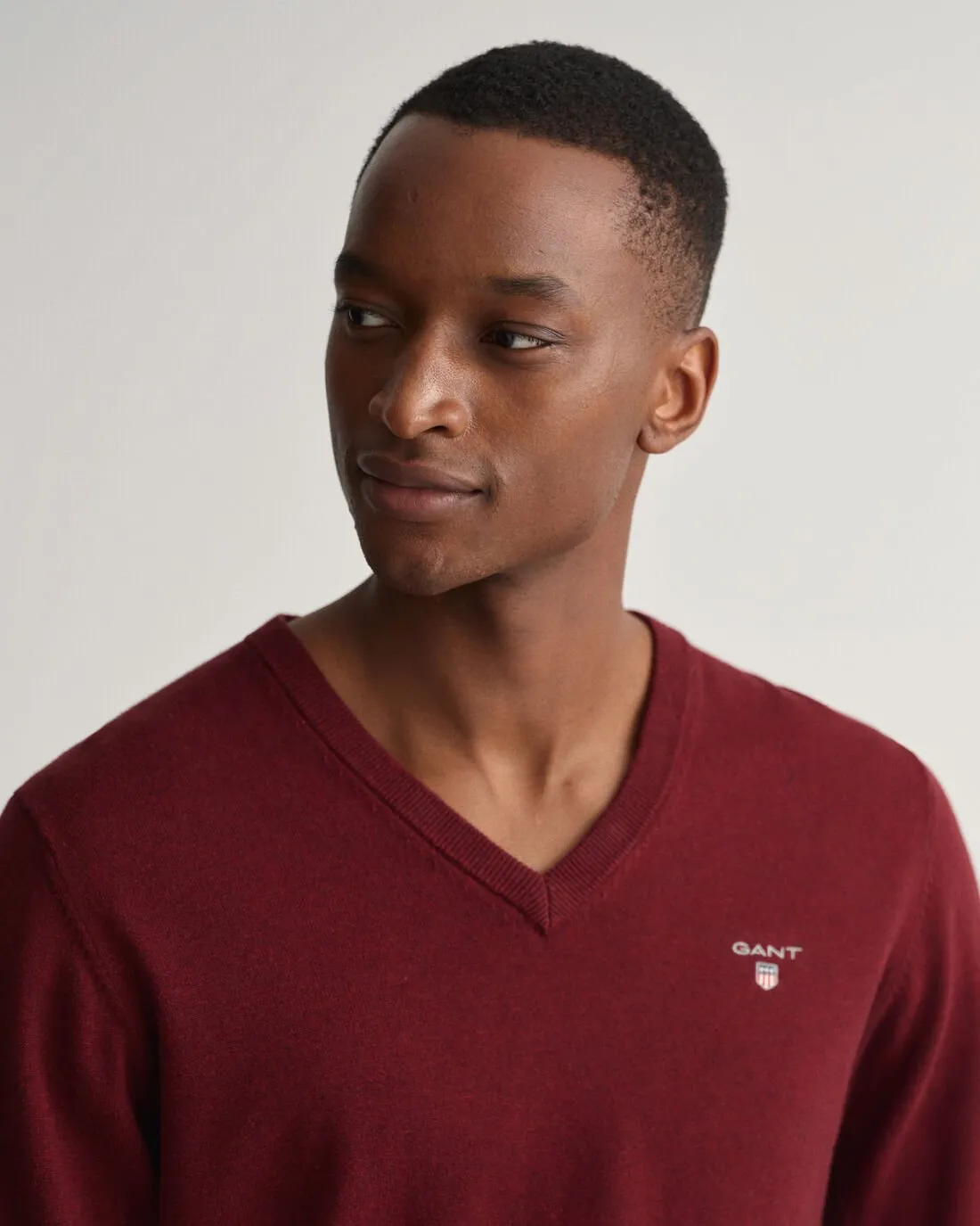Gant Classic V-Neck Cotton Sweater Burgendy
