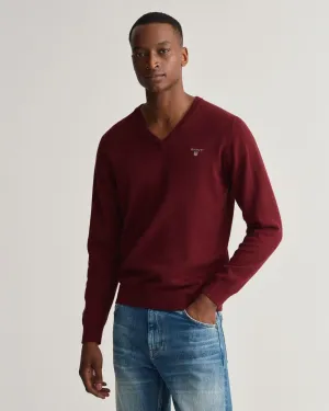 Gant Classic V-Neck Cotton Sweater Burgendy