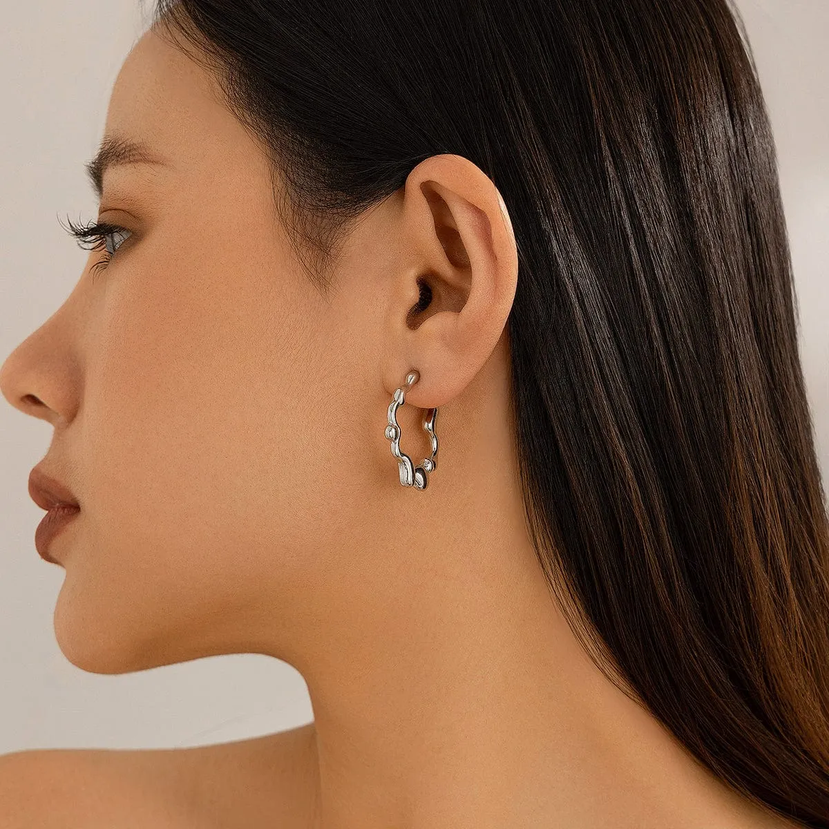 Geometric Flow Waterdrop Open Hoop Earrings