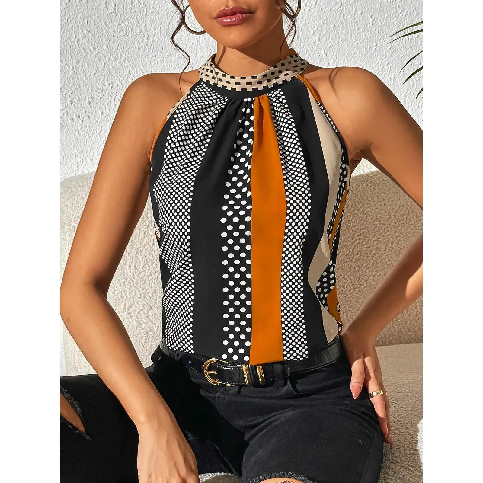 Geometric Halter Top
