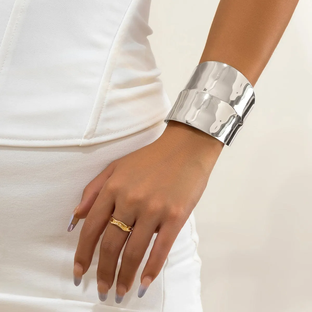 Geometric Irregular Wide Open Cuff Bracelet