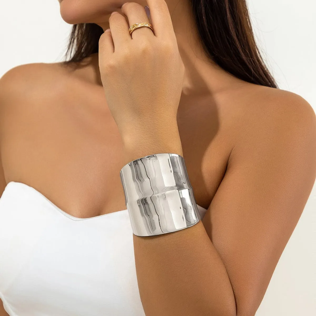 Geometric Irregular Wide Open Cuff Bracelet
