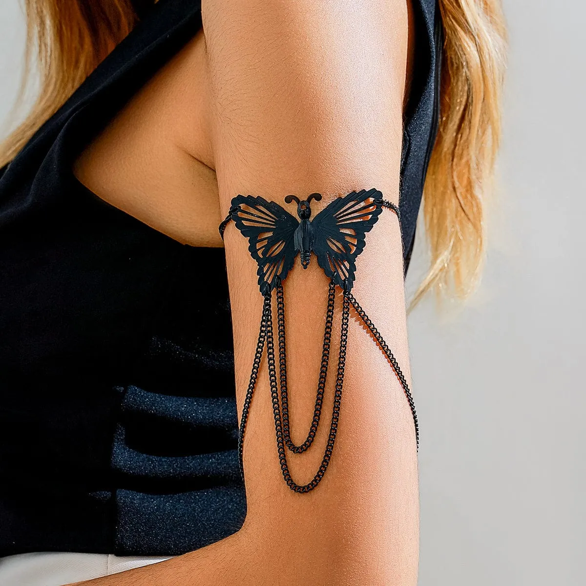 Geometric Layered Butterfly Tassel Arm Chain