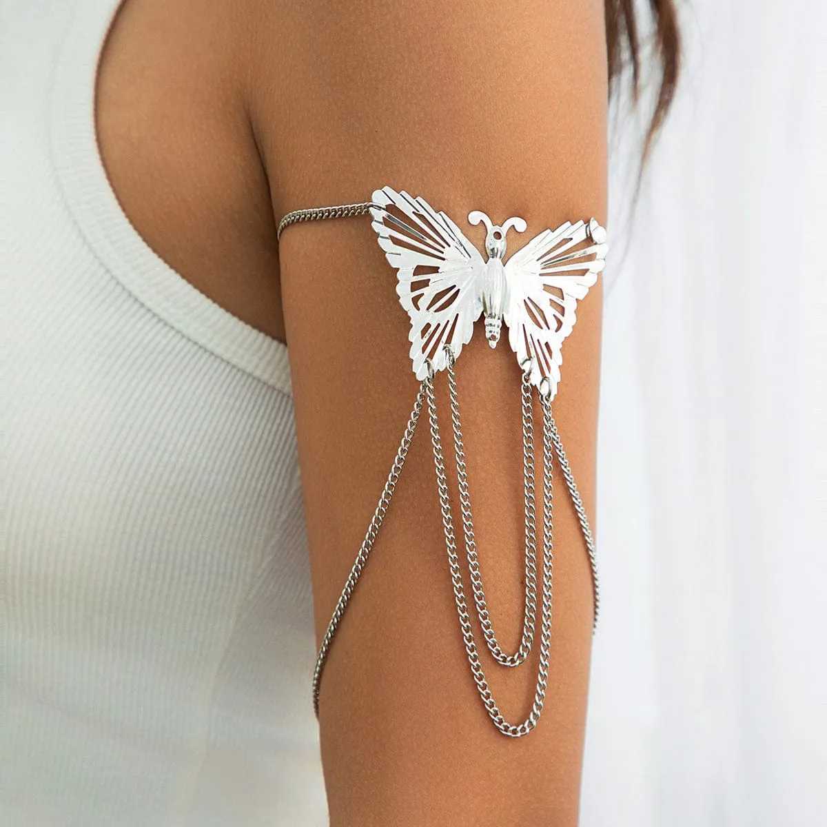 Geometric Layered Butterfly Tassel Arm Chain