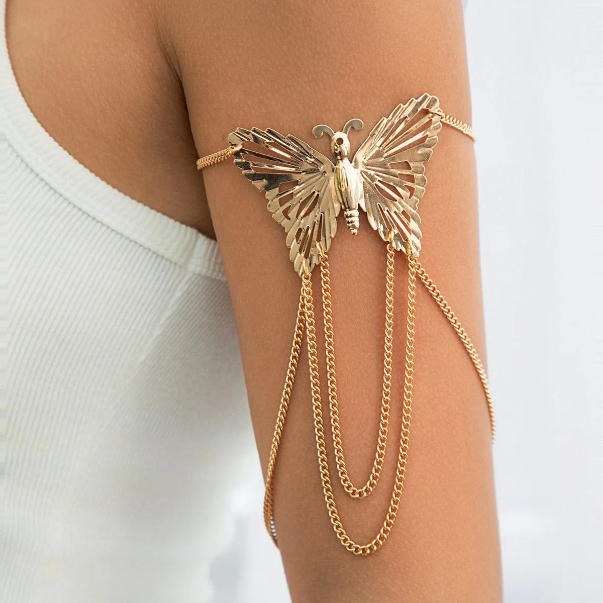 Geometric Layered Butterfly Tassel Arm Chain