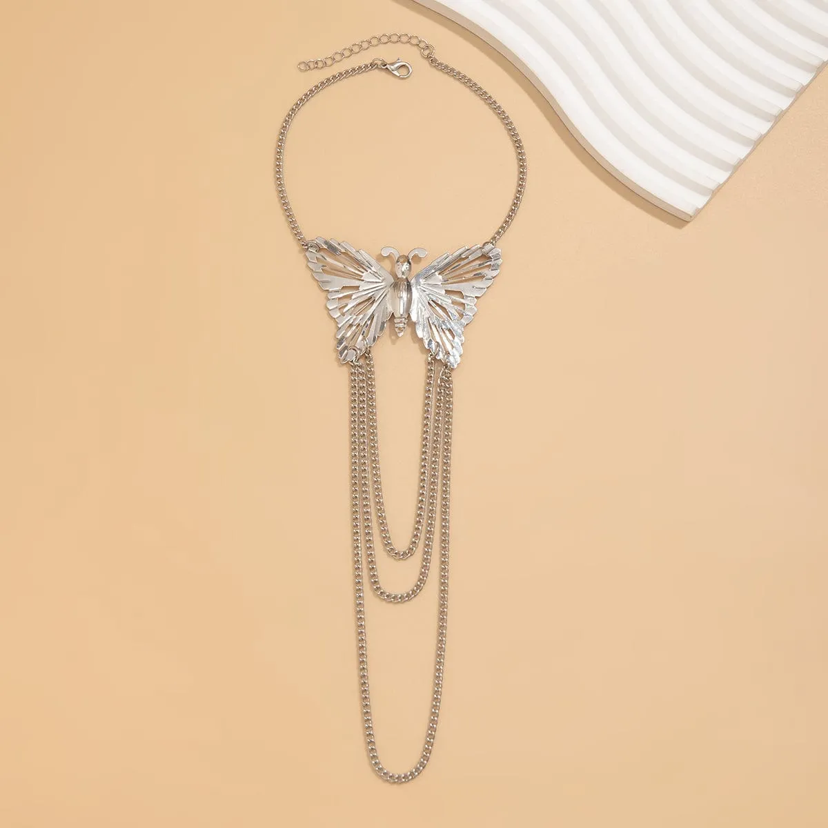 Geometric Layered Butterfly Tassel Arm Chain