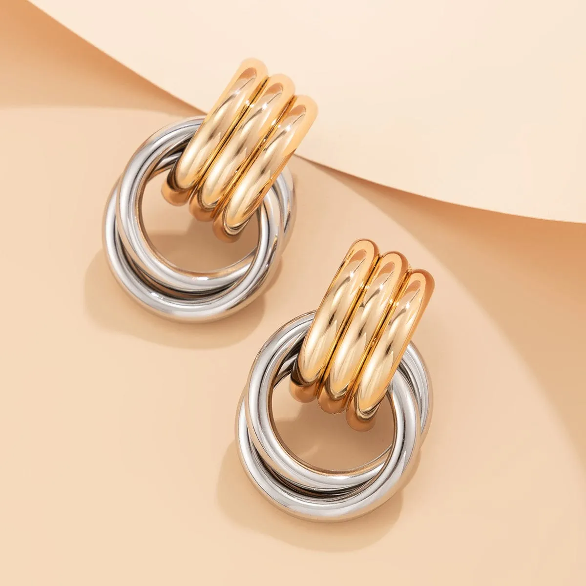 Geometric Two Tone Duo Hoop Dangle Earrings