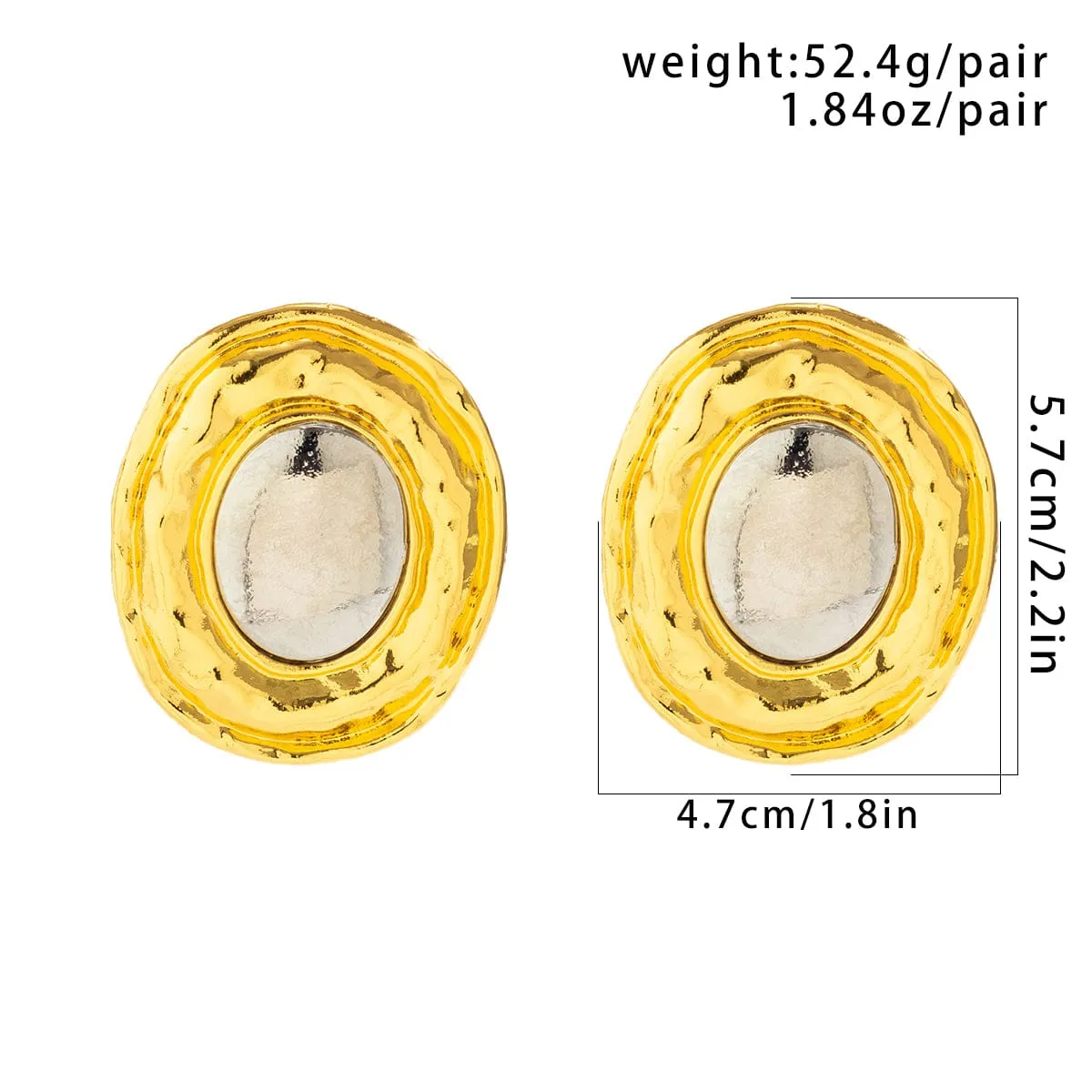 Geometric Two Tone Metal Glossy Oval Earrings