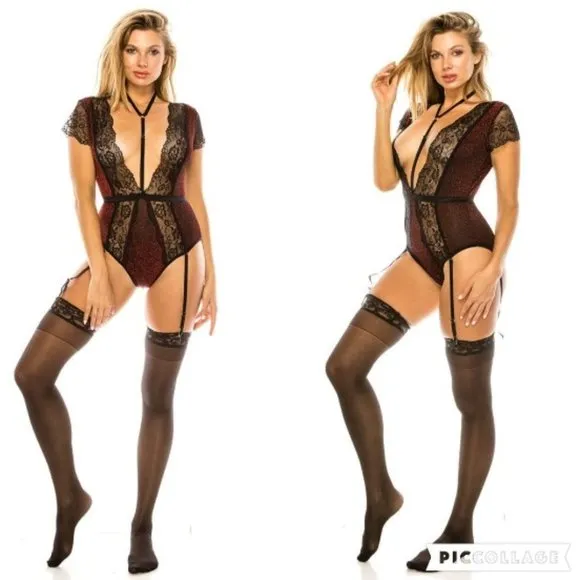 Glitter with lace Teddy bodysuit