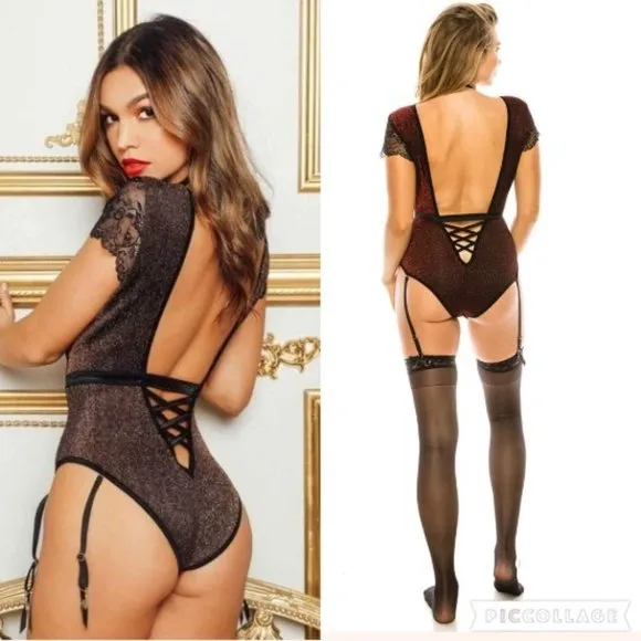 Glitter with lace Teddy bodysuit