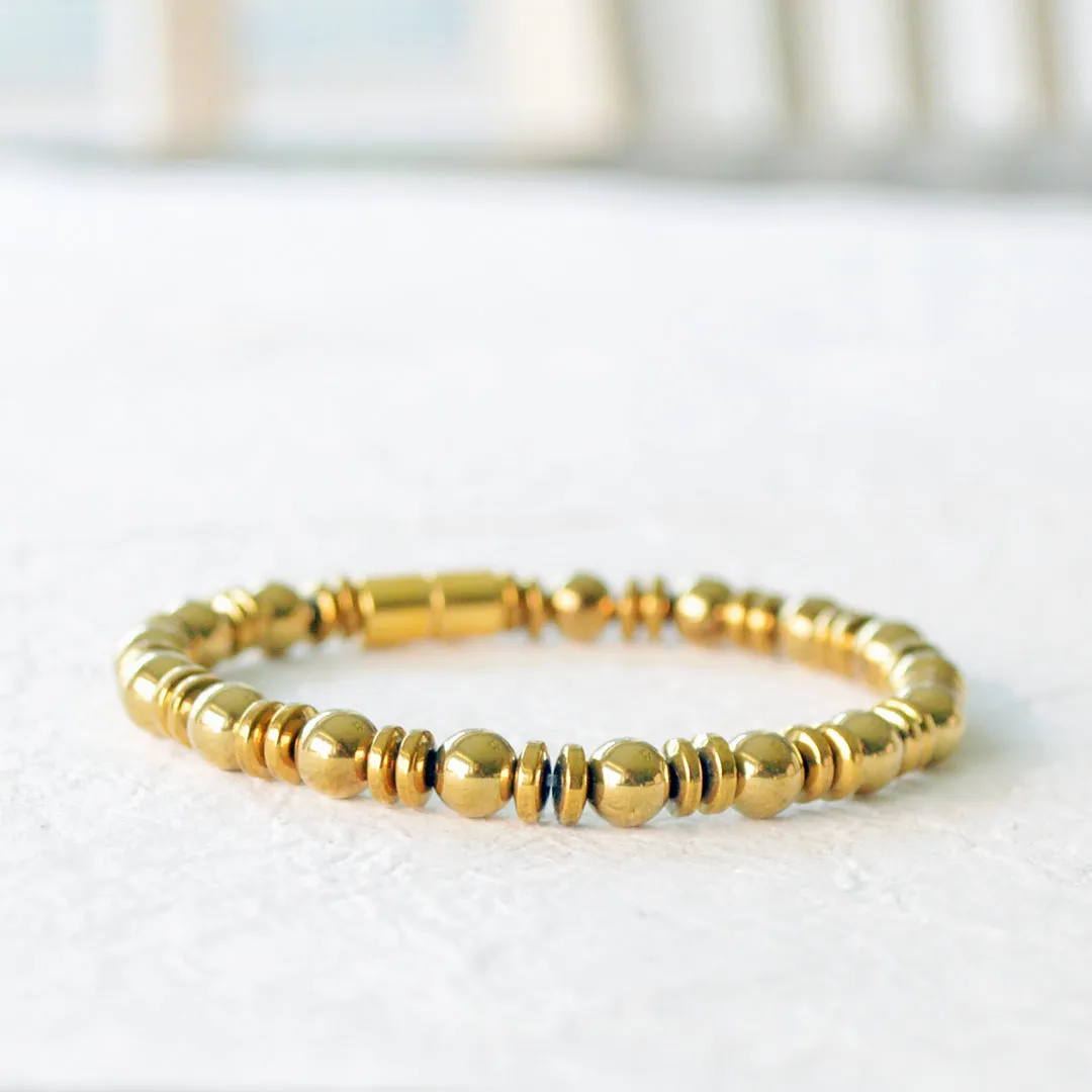 Gold Metallic Magnetic Hematite Health Bracelet