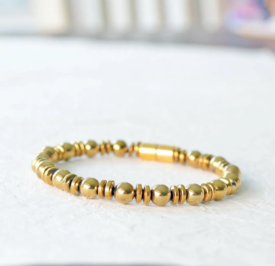 Gold Metallic Magnetic Hematite Health Bracelet