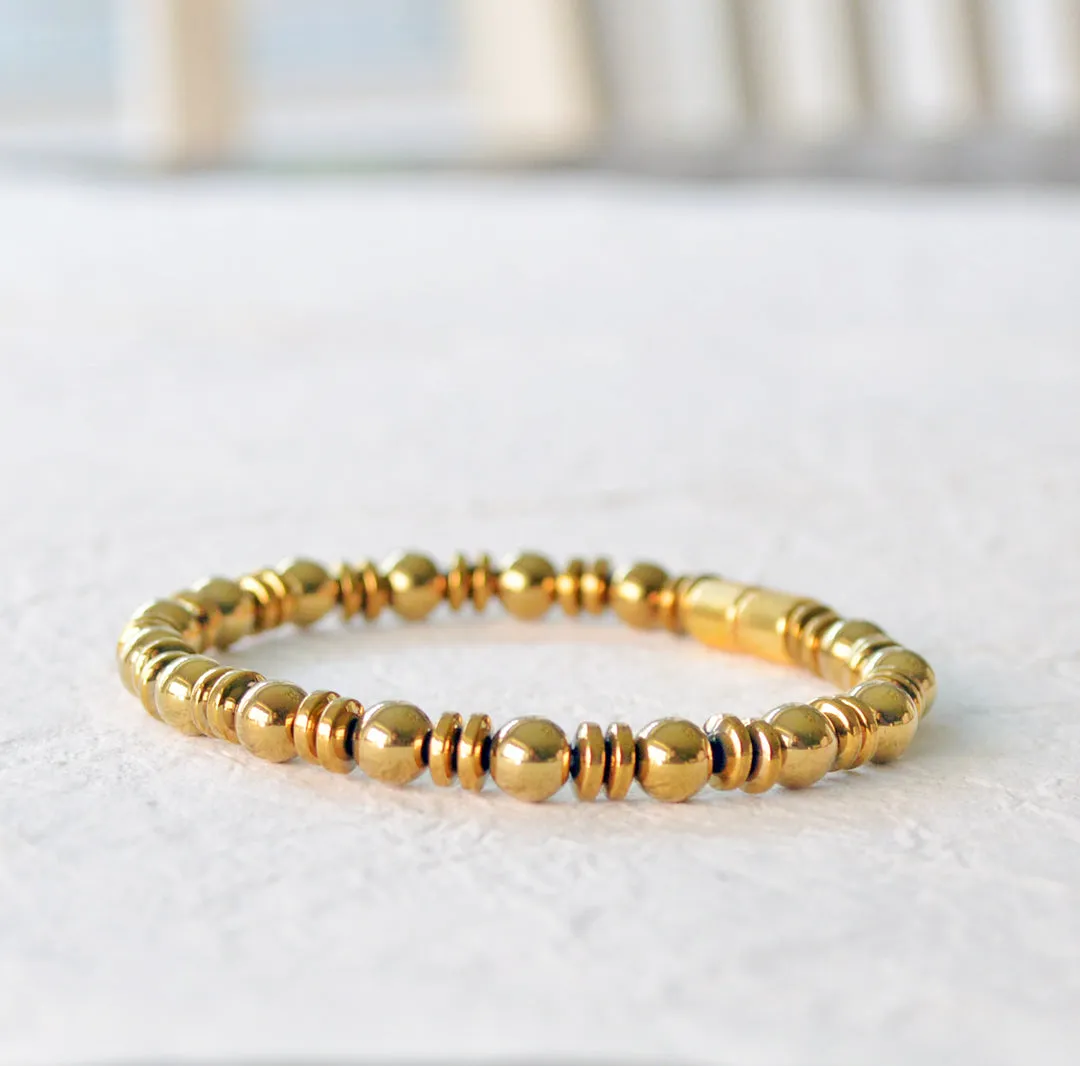 Gold Metallic Magnetic Hematite Health Bracelet